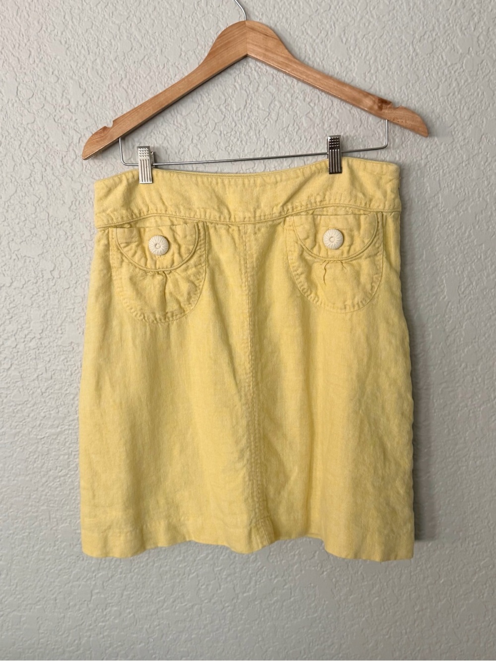 Anthropologie Elevenses Sunny Yellow Pocket-Accent Mini Linen Skirt Size 10
